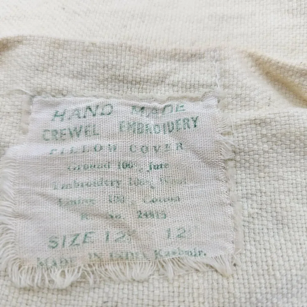 Vintage Crewel Embroidered Pillow Cover Round 12